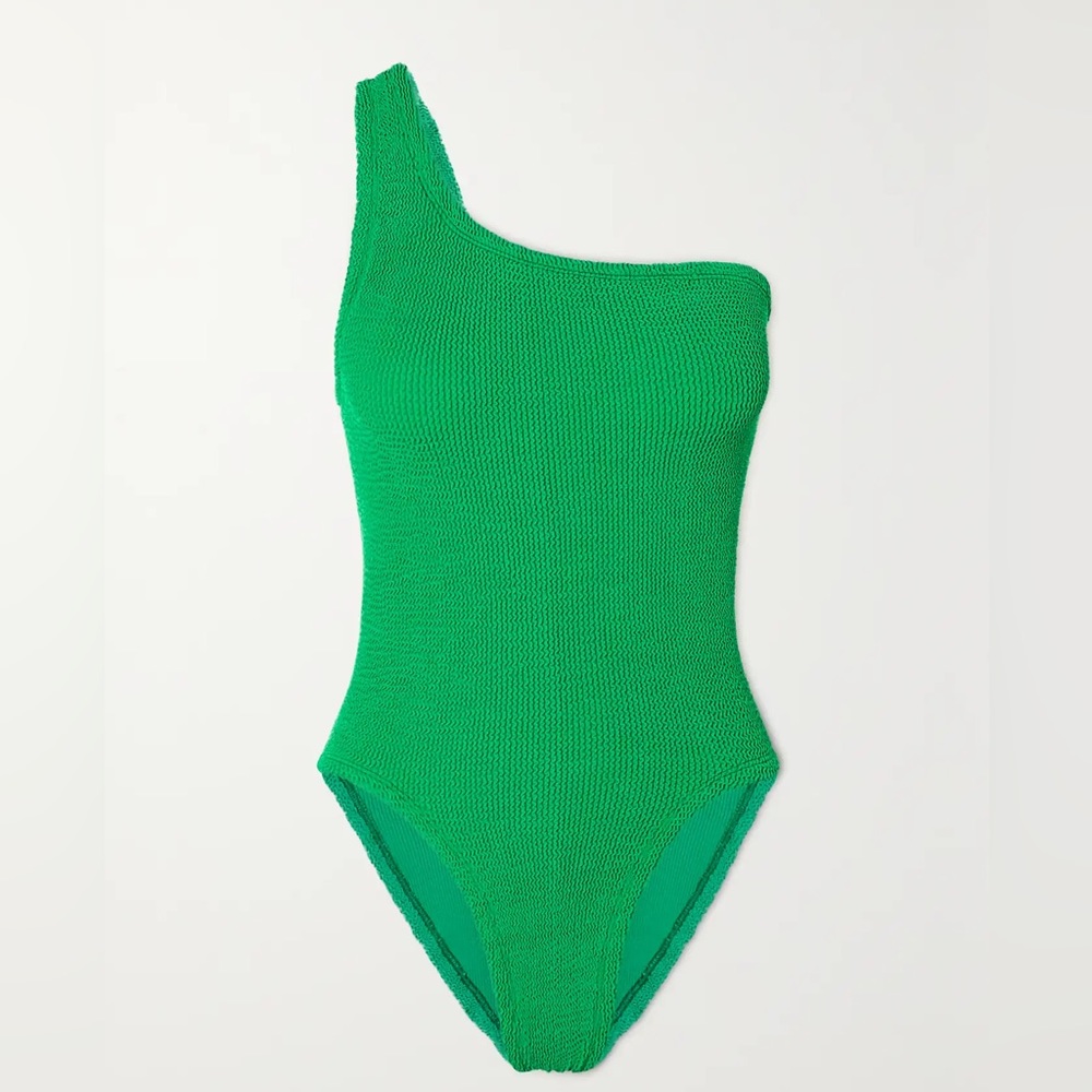 HUNZA G + NET SUSTAIN Nancy one-shoulder seersucker swimsuit